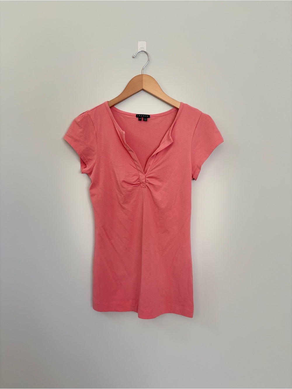 Theory Women’s Pink Split-Front Cap Sleeve Top